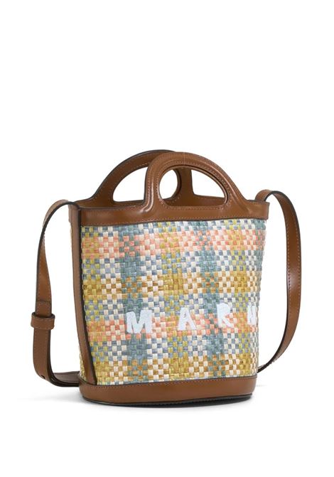 Brown Leather and Raffia Effect Fabric Tropicalia Mini Bag MARNI | SCMP0056U5-P6744ZO754
