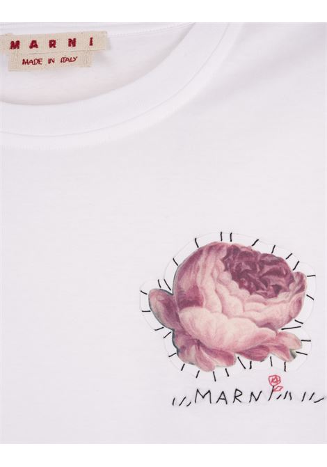 White T-Shirt With Flower Application MARNI | THJE0293PX-UTC01700W01