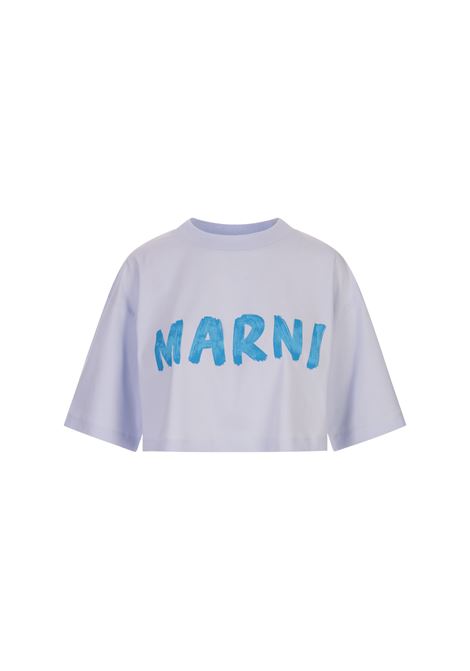 Light Blue Crop T-Shirt With Blue Brushed Logo MARNI | THJE0301P1-USCS11LOB21