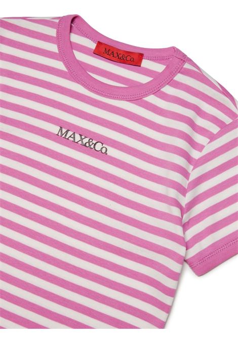 White and Fuchsia Striped T-Shirt with Logo MAX&CO. KIDS | MX0006-MX008MX300
