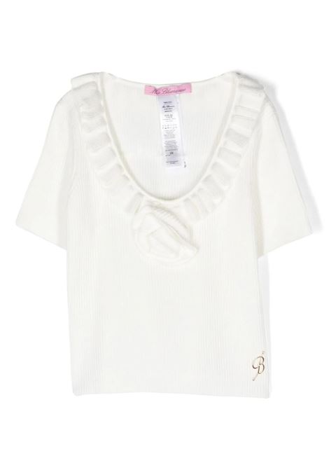 White Ribbed T-Shirt With Ruffles MISS BLUMARINE KIDS | IA4023MS49I10602