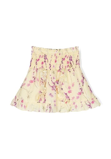Pastel Yellow Miniskirt With Ruffles and Floral Print MISS BLUMARINE KIDS | IA4078T3868N9200