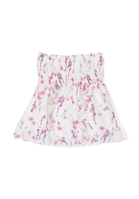 White Miniskirt With Ruffles and Floral Print MISS BLUMARINE KIDS | IA4078T3868N9202