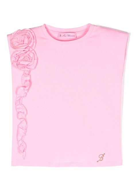 T-Shirt Rosa Con Fiori e Ruches MISS BLUMARINE KIDS | IA4080J5003X0564