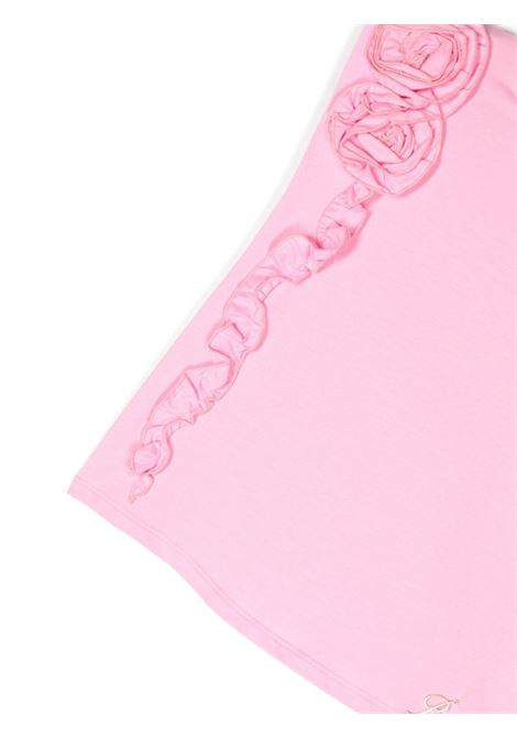 Pink T-Shirt With Flowers and Ruffles MISS BLUMARINE KIDS | IA4080J5003X0564