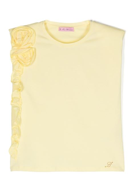 T-Shirt Giallo Pastello Con Fiori e Ruches MISS BLUMARINE KIDS | IA4080J5003X0566