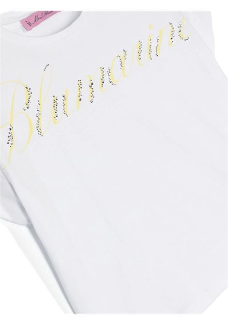 White T-Shirt With Logo Print With Rhinestones MISS BLUMARINE KIDS | IA4135J500310602