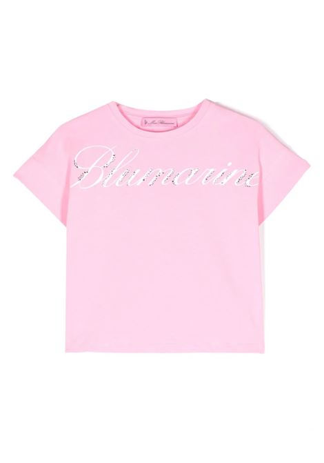 T-Shirt Rosa Con Stampa Logo Con Strass MISS BLUMARINE KIDS | IA4135J5003X0564