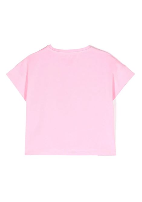 Pink T-Shirt With Logo Print With Rhinestones MISS BLUMARINE KIDS | IA4135J5003X0564