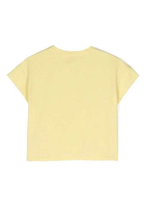 Pastel Yellow T-Shirt With Logo Print With Rhinestones MISS BLUMARINE KIDS | IA4135J5003X0566