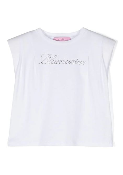 White T-Shirt With Rhinestone Logo MISS BLUMARINE KIDS | IA4157J500306484