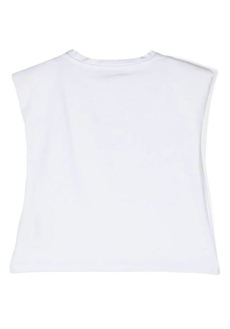 White T-Shirt With Rhinestone Logo MISS BLUMARINE KIDS | IA4157J500306484