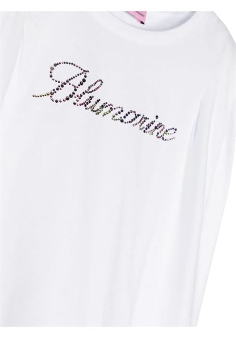 White T-Shirt With Multicolor Rhinestone Logo MISS BLUMARINE KIDS | IA4157J500310602