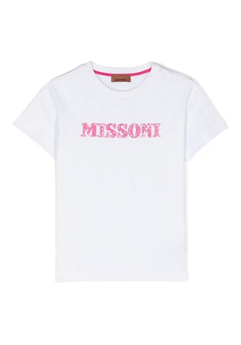 T-Shirt Bianca Con Logo Di Paillettes Rosa MISSONI KIDS | MU8B01-J0177100FU