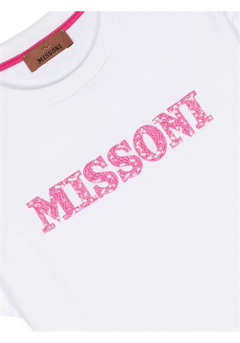 T-Shirt Bianca Con Logo Di Paillettes Rosa MISSONI KIDS | MU8B01-J0177100FU