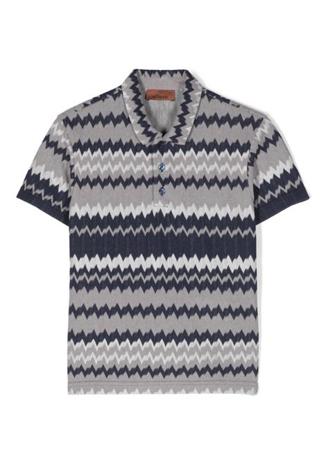 Blue and Grey All-Over Chevron Polo Shirt MISSONI KIDS | MU8P01-A0127908BL