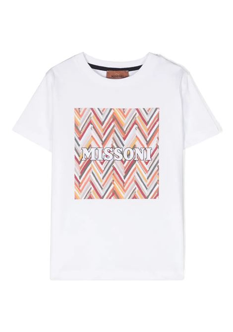White T-Shirt With Orange Chevron Print MISSONI KIDS | MU8Q81-J0177100AR