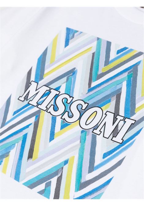 T-Shirt Bianca Con Stampa Chevron Blu MISSONI KIDS | MU8Q81-J0177100MC