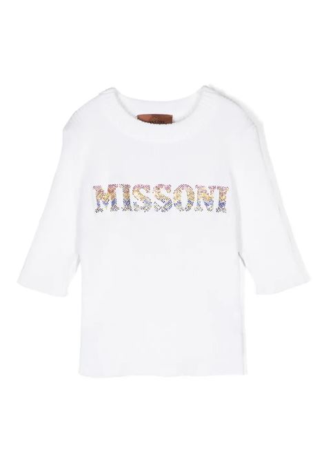 White Ribbed Sweater With Rhinestone Logo MISSONI KIDS | Knitwear | MU9A41-X0007100MC