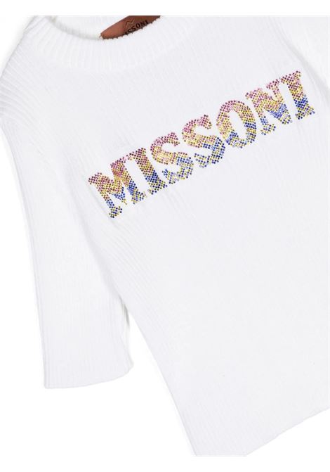 White Ribbed Sweater With Rhinestone Logo MISSONI KIDS | MU9A41-X0007100MC