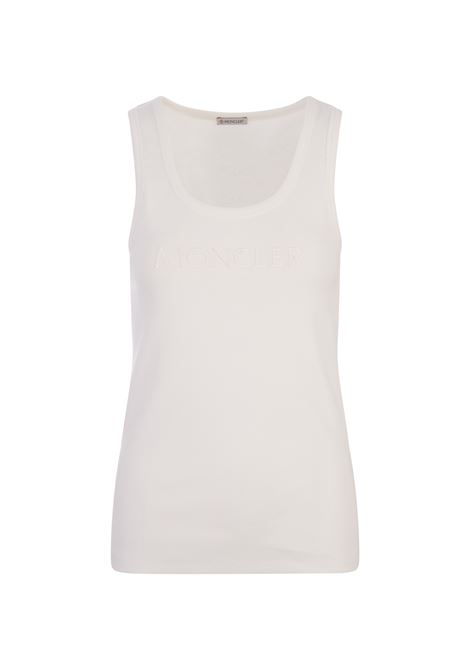 White Ribbed Top With Logo In Tone MONCLER | Tops | 8P000-06 89AK6034
