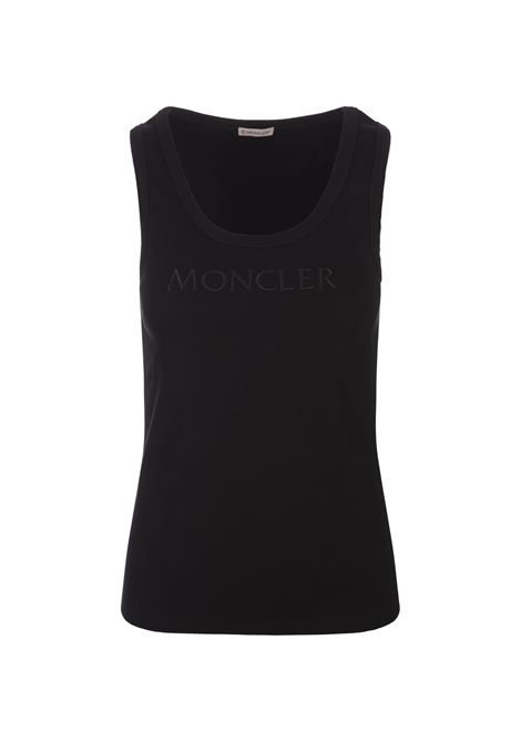 Black Ribbed Top With Logo In Tone MONCLER | 8P000-06 89AK6999