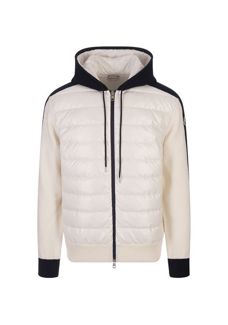 Padded Tricot Cardigan With Hood In White and Navy Blue MONCLER | Knitwear | 9B000-07 M3238034