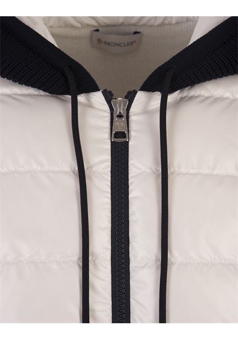 Padded Tricot Cardigan With Hood In White and Navy Blue MONCLER | 9B000-07 M3238034
