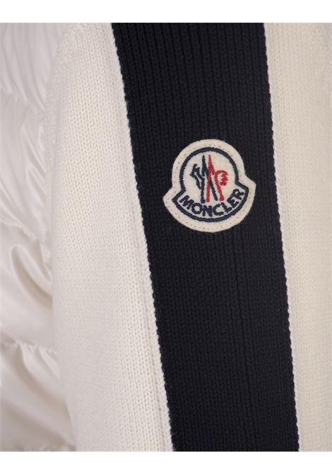 Padded Tricot Cardigan With Hood In White and Navy Blue MONCLER | 9B000-07 M3238034