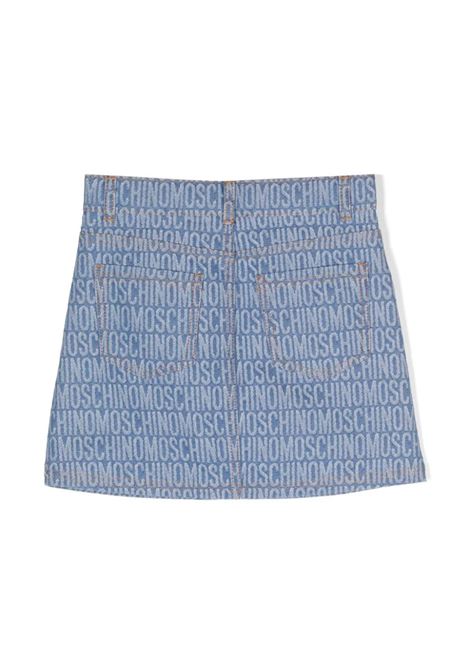 Blue Denim Mini Skirt With All-Over Logo MOSCHINO KIDS | HDJ032L0E2886198