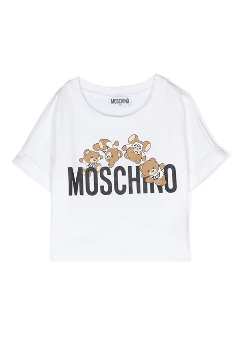 T-Shirt Crop Bianca Con Stampa Moschino Teddy Friends MOSCHINO KIDS | HDM068LBA0010101