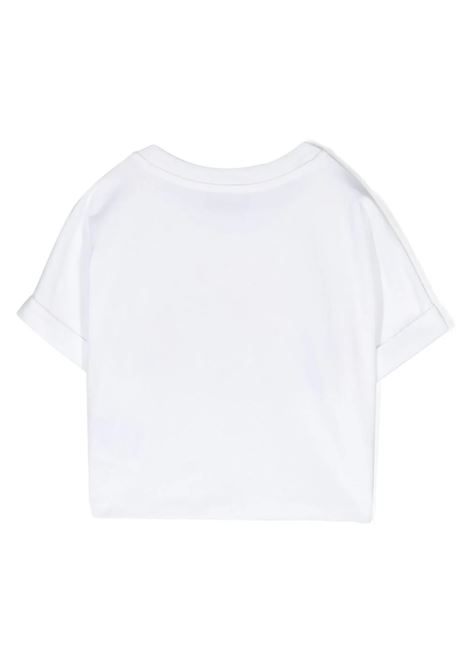 White Crop T-Shirt With Moschino Teddy Friends Print MOSCHINO KIDS | HDM068LBA0010101
