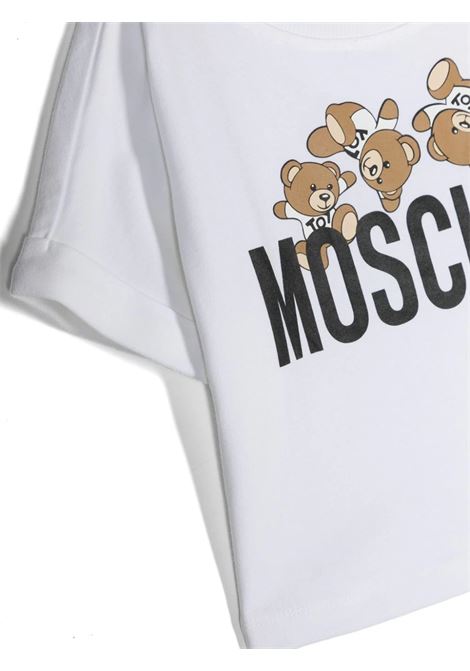 White Crop T-Shirt With Moschino Teddy Friends Print MOSCHINO KIDS | HDM068LBA0010101