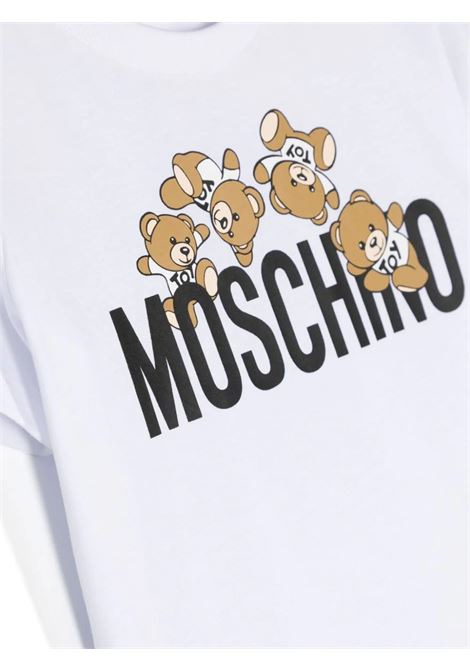 White T-Shirt With Moschino Teddy Friends Print MOSCHINO KIDS | HMM04KLAA0310101