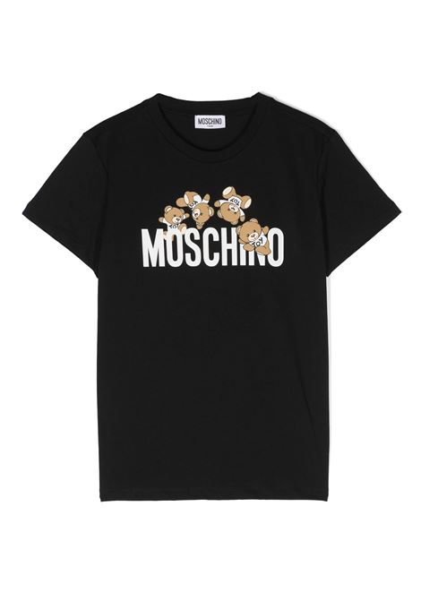 T-Shirt Nera Con Stampa Moschino Teddy Friends MOSCHINO KIDS | HMM04KLAA0360100