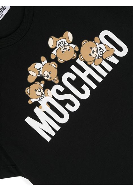 Black T-Shirt With Moschino Teddy Friends Print MOSCHINO KIDS | HMM04KLAA0360100