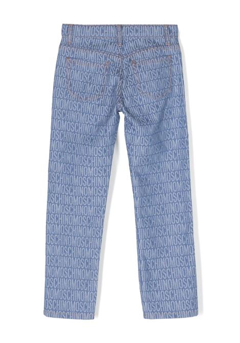 Blue Straight Leg Jeans With All-Over Logo MOSCHINO KIDS | HMP05XL0E2886198