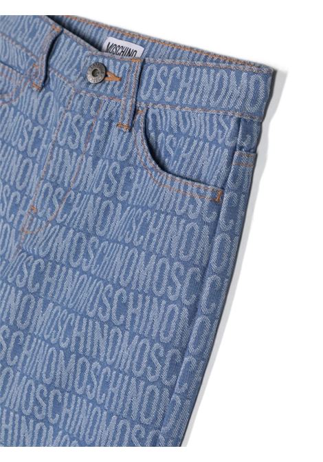 Jeans Dritti Con Logo All-Over Blu MOSCHINO KIDS | HMP05XL0E2886198