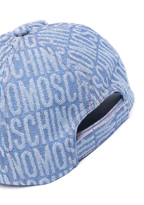 Blue Denim Baseball Hat With All-Over Logo MOSCHINO KIDS | HRX01NL0E2886198