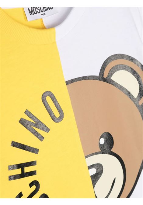 T-Shirt Bianca e Gialla Con Stampa Circolare Moschino Teddy Bear MOSCHINO KIDS | HUM04ILAA0250162