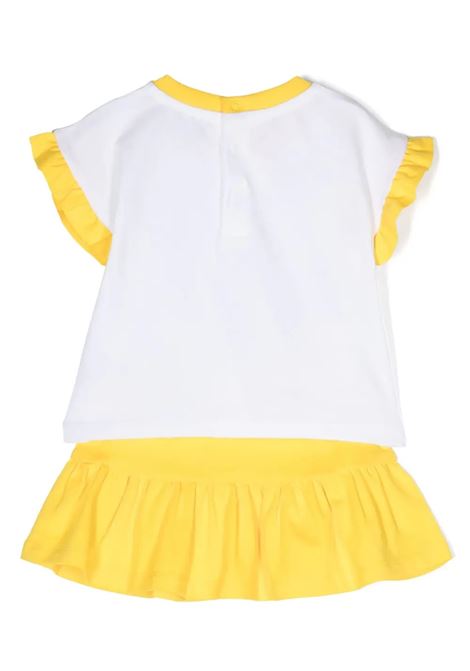 White and Yellow T-Shirt and Skirt Set With Moschino Teddy Bear MOSCHINO KIDS | MDG018LBA0050162
