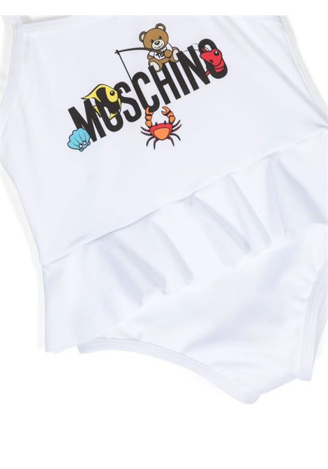 White One Piece Swimsuit With Logo And Teddy Bear With Fish MOSCHINO KIDS | MDL00QLKA0010101