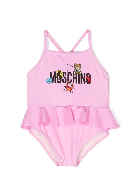 Pink One Piece Swimsuit With Logo And Teddy Bear With Fish MOSCHINO KIDS | MDL00QLKA0050206