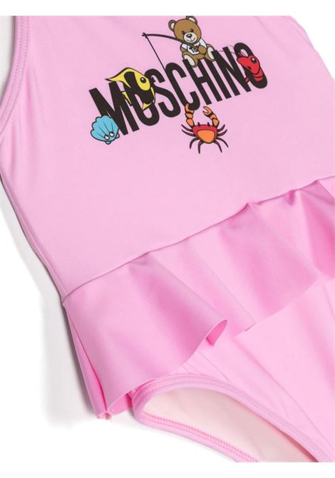 Pink One Piece Swimsuit With Logo And Teddy Bear With Fish MOSCHINO KIDS | MDL00QLKA0050206