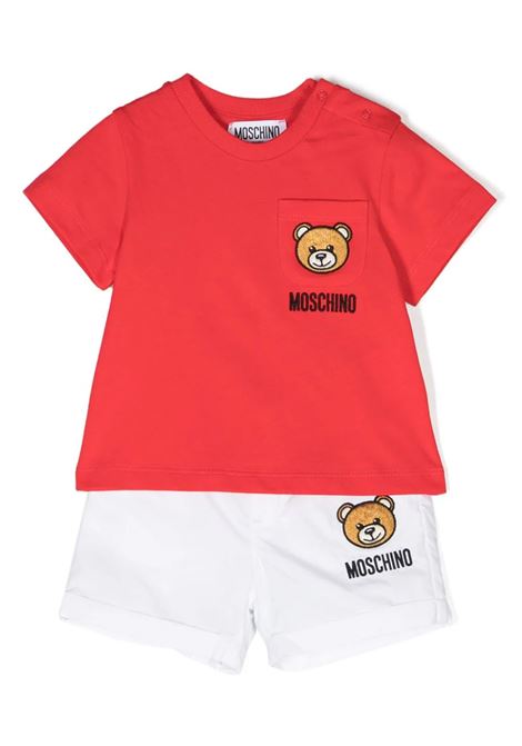 Set T-Shirt e Shorts In Bianco e Rosso Con Moschino Teddy Bear MOSCHINO KIDS | Completi | MUG012LLA1150109