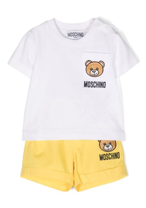 White and Yellow T-Shirt and Skirt Set With Moschino Teddy Bear MOSCHINO KIDS | Suits | MUG012LLA1150162