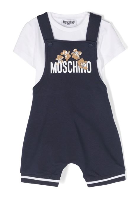 T-Shirt and Dungarees Set in White and Blue with Print MOSCHINO KIDS | MUG014LDA0040016
