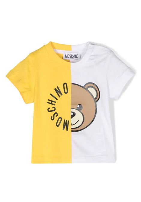 White and Yellow T-Shirt With Moschino Teddy Bear Circular Print MOSCHINO KIDS | MUM03RLAA0250162