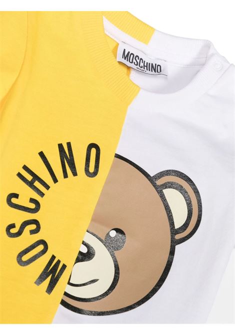 White and Yellow T-Shirt With Moschino Teddy Bear Circular Print MOSCHINO KIDS | MUM03RLAA0250162