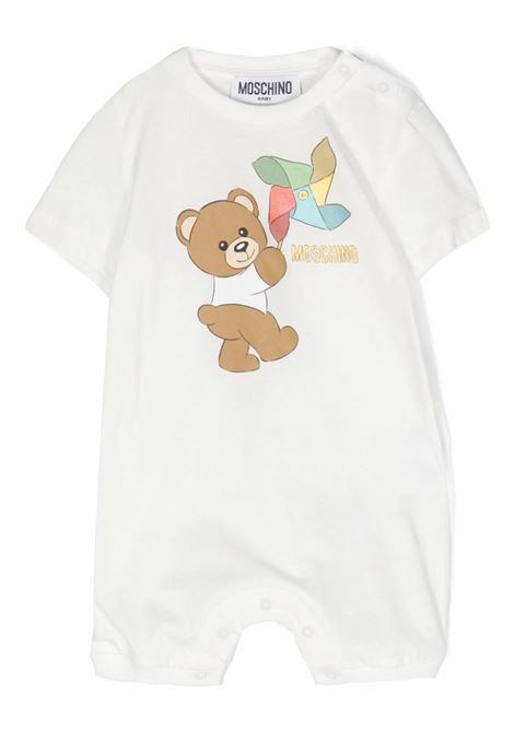 Moschino Teddy Bear With Pinwheel Playsuit in White MOSCHINO KIDS | MUT03ULAA0310063